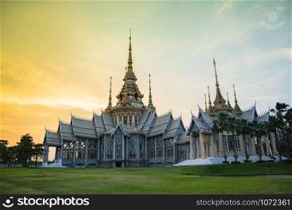 Beautiful temple thailand colorful sky twilight sunset - Landmark Nakhon Ratchasima province temple at Wat None Kum in Thailand