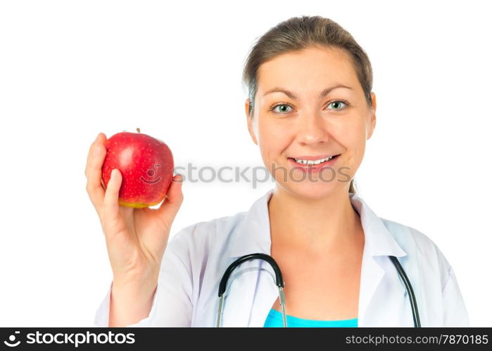beautiful therapist and juicy ripe apple