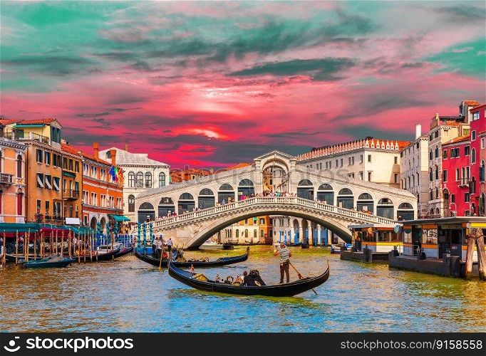 Beautiful tourist attraction of Venice near the Rialto Bridge, Italy.