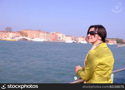 Beautiful tourist woman in Venice, exploring the old city