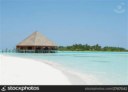 beautiful tropical beach and wooden bungalow in Maldives