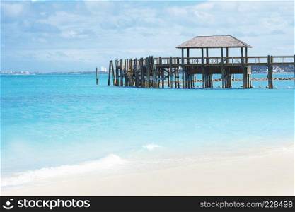 Beautiful tropical beach in Nassau, Bahamas. Summer Vacation. 