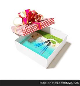 beautiful tropical beach in the gift box (creative concept)