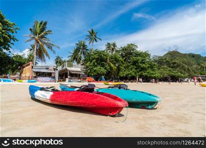 Beautiful tropical railay beach with kayak at Krabi, Thailand