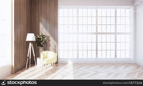 Beautiful, tropical-style room has chairs placed directly between the rooms and the light shines from the sun into the room.3d rendering