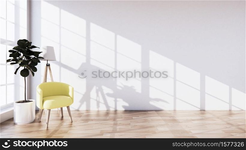 Beautiful, tropical-style room has chairs placed directly between the rooms and the light shines from the sun into the room.3d rendering