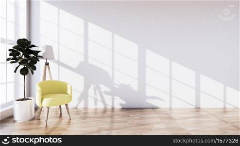 Beautiful, tropical-style room has chairs placed directly between the rooms and the light shines from the sun into the room.3d rendering