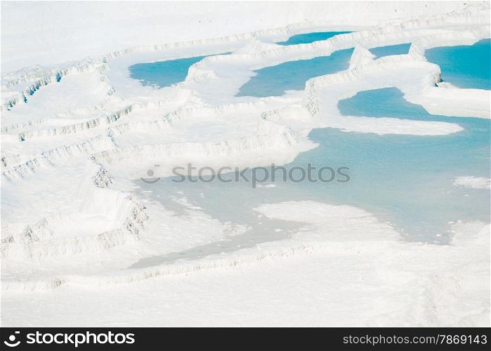 beautiful turquoise water on snowy mountain in Pamukkale