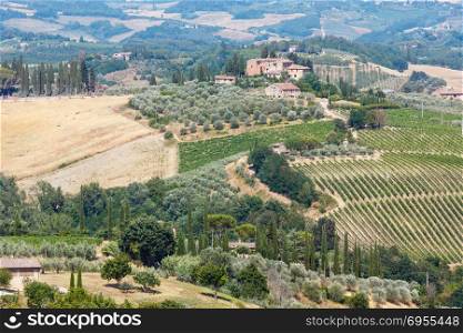 Beautiful Tuscany summer countryside landscape from San Gimignano town walls.