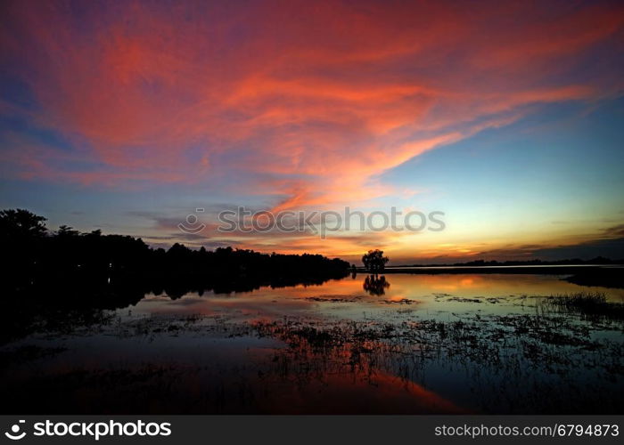 beautiful twilight with reflection over the lake