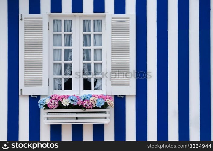 "Beautiful typical window of "Costa Nova", Portugal."