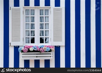 "Beautiful typical window of "Costa Nova", Portugal."