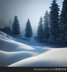 Beautiful untouched forest in winter 3d illustrated