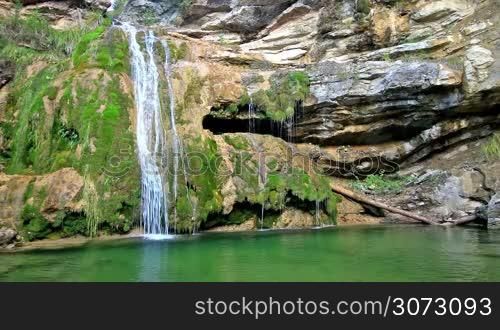 Beautiful veil cascading waterfalls in Campdevanol, Spain