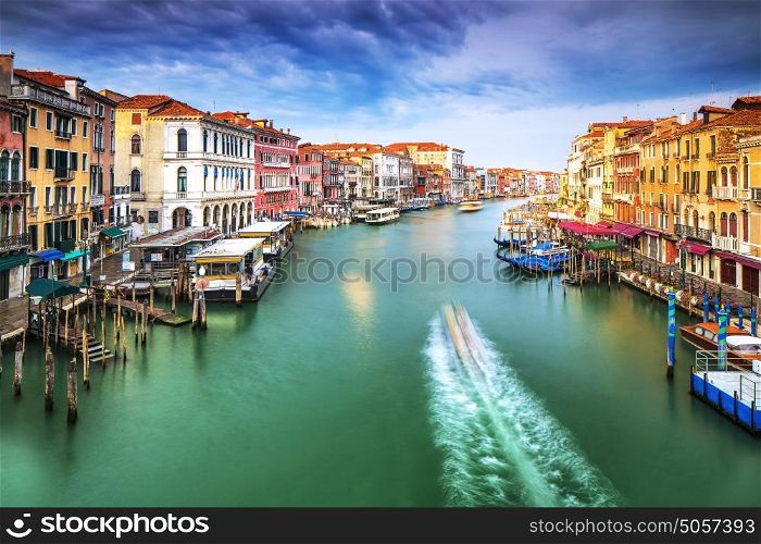 Beautiful Venice city on sunny day, wonderful water channel between gorgeous colorful old buildings, amazing Italy