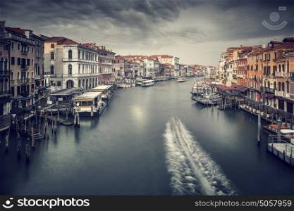 Beautiful Venice cityscape, vintage style photo of a gorgeous grand canal, traditional Venetian street, romantic vacation, Italy