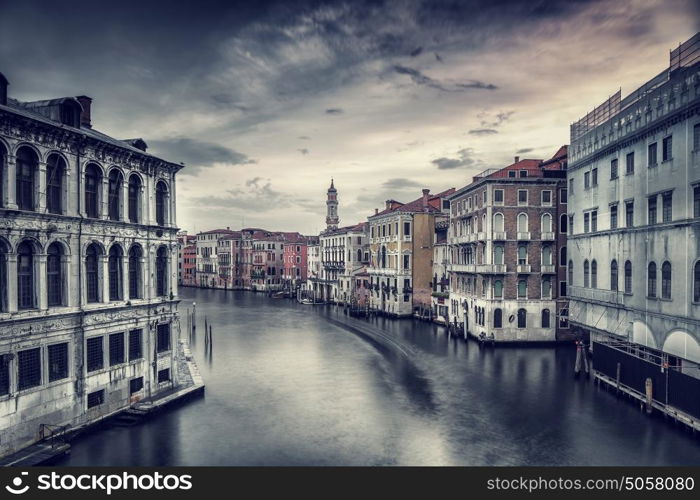 Beautiful Venice cityscape, vintage style photo of a gorgeous water canal, traditional Venetian street, romantic vacation to Italy, fine art photo