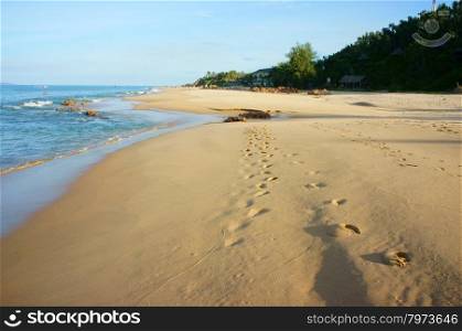 Beautiful Vietnam beach, fresh air, footstep of sand, blue sky, Viet Nam have many seashore with nice landscape, beauty view for Asia travel