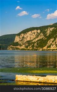 Beautiful view at Danube Gorge (Iron Gates), Danube river landscape on sunny day
