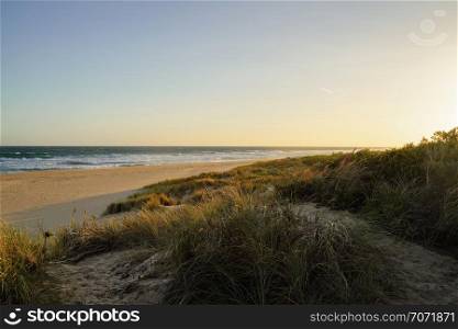 Beautiful view beach of lakes entrance with sunset in Victoria, Australia