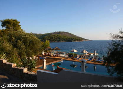 Beautiful view from the hill at Adrina beach in Skopelos island,Greece