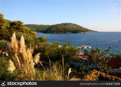 Beautiful view from the hill at Adrina beach in Skopelos island,Greece