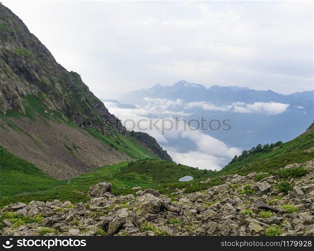 Beautiful view in Caucasus mountains. Roza Khutor, Russia