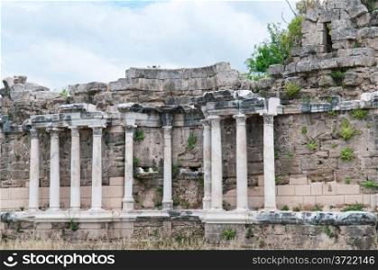 Beautiful view of ancient ruins in Side, Turkey