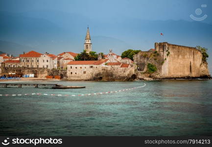 Beautiful view of ancient seaside town with high stone walls