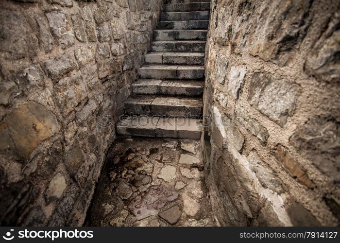 Beautiful view of ancient stone stairway at castle