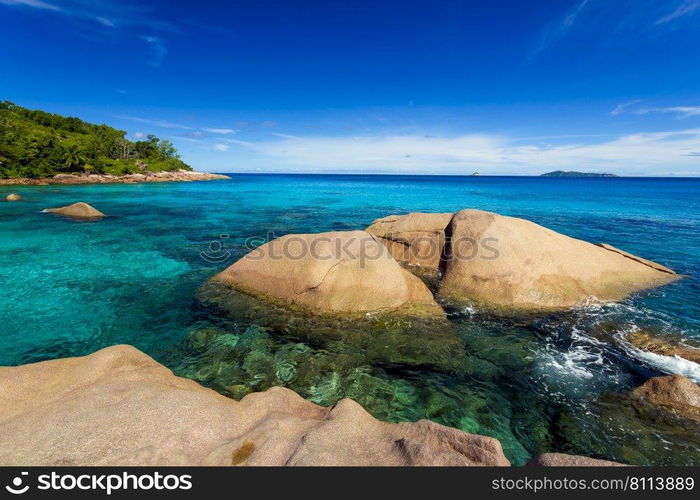 Beautiful view of Anze Lazio beach in Praslin, Seychelles