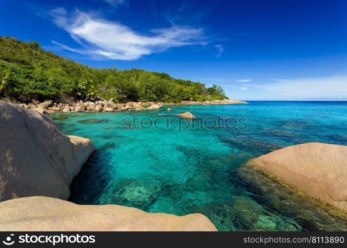 Beautiful view of Anze Lazio beach in Praslin, Seychelles