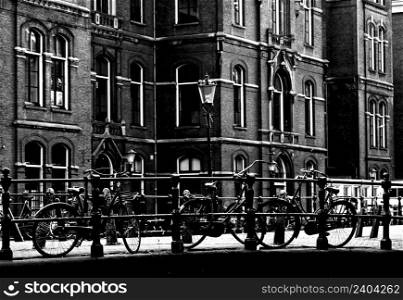 Beautiful view of bicycles in center of Amsterdam