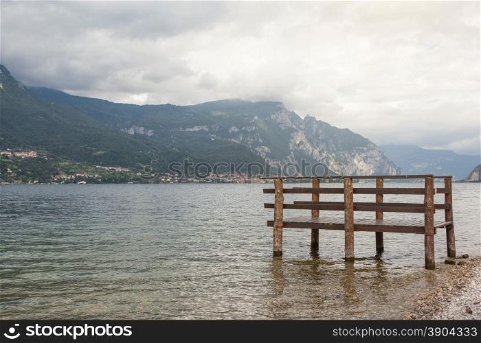 Beautiful view of boat dock on Como lake in Italy