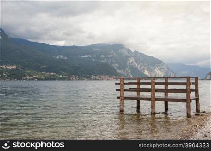 Beautiful view of boat dock on Como lake in Italy