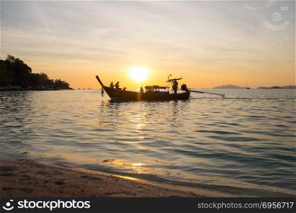 Beautiful view of Koh Lipe Island,Thailand. Silhouette sunset sky and longtail boat. Beautiful view of Koh Lipe Island,Thailand. Silhouette sunset sk