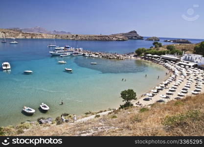 Beautiful view of Lindos harbour,Rhodes island,Greece