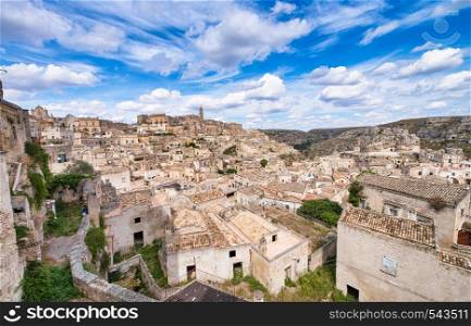 Beautiful view of Matera cityscape in summer season, Italy.