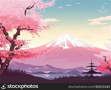 Beautiful view of mountain fuji and cherry blossom made with Generative AI
