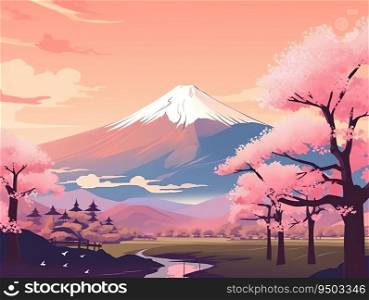 Beautiful view of mountain fuji and cherry blossom made with Generative AI