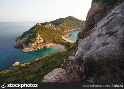 beautiful view of Porto Timoni Beach, Afionas. Corfu Island in Greece