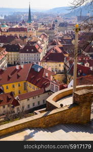 beautiful view of Prague old town roofs, Czech Republic