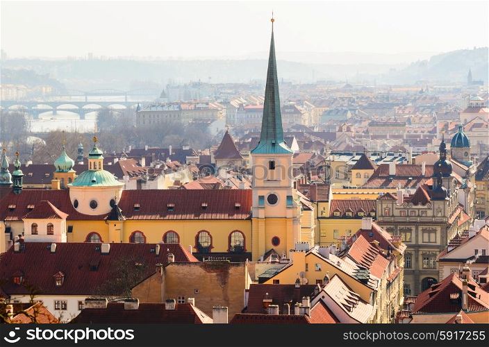 beautiful view of Prague old town roofs, Czech Republic