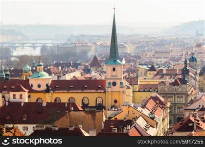 beautiful view of Prague old town roofs, Czech Republic