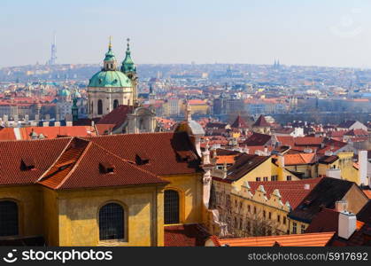 beautiful view of Prague old town roofs, Czech Republic