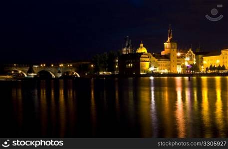 beautiful view of the Charles bridge in Prague at night