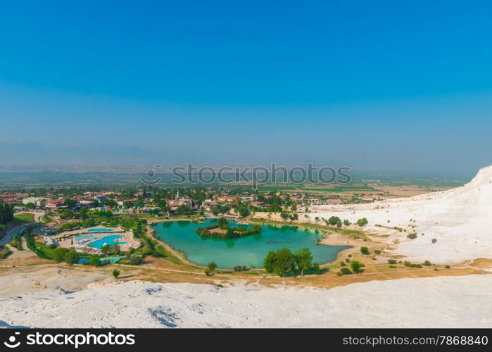 beautiful view of the city from the mountain in Pamukkale