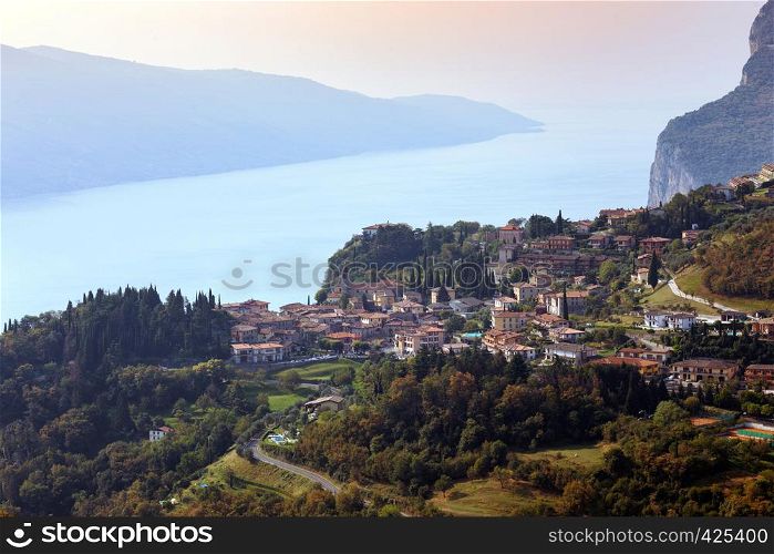 beautiful view of the famous small town Tremosine at Lake Garda, Italy.