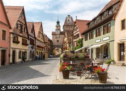 Beautiful view of the historic town of Rothenburg ob der Tauber, Franconia, Bavaria, Germany