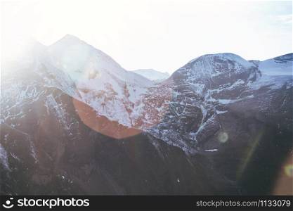 beautiful view of the mountains on the well-known Edelweissspitze viewpoint on a Grossglockner alpine road at the sunset time. Tauern National Park